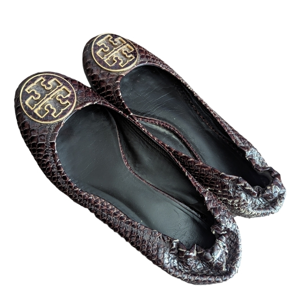Tory Burch Reva Snakeskin Leather Flats
